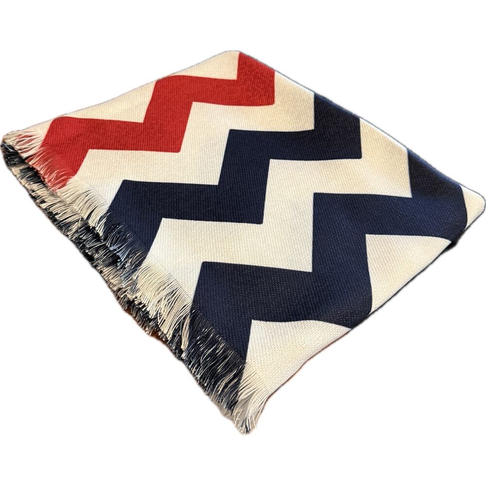 Manual Nautical Chevron Stripe Throw Blanket Made USA 50x60 Soft Polyester New